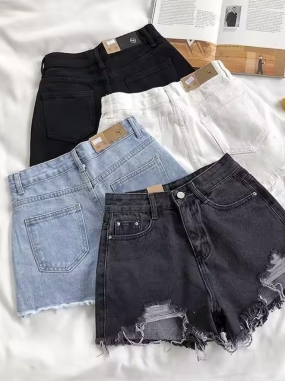 Denim&Co Women’s Distressed Jean Shorts - Black, Light Blue, White